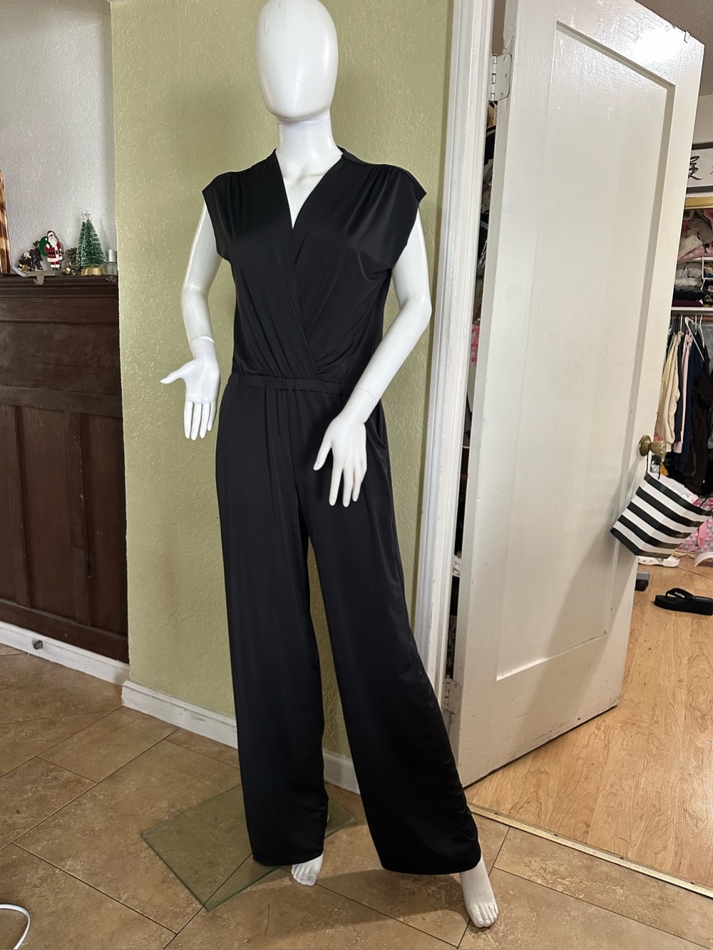 NWT ripley rader Elegant Black Surplice Wide-Leg Jumpsuit